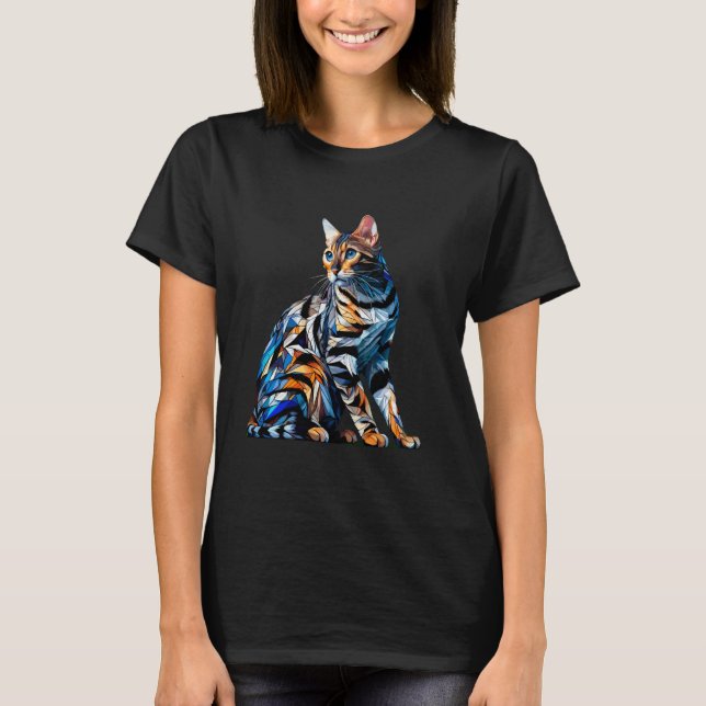 Polygonkonst Bengalisk katt T Shirt (Framsida)