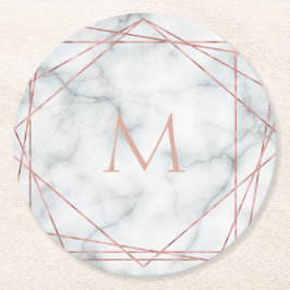 polygonmonogram ro guld på vit marmorsten underlägg papper rund