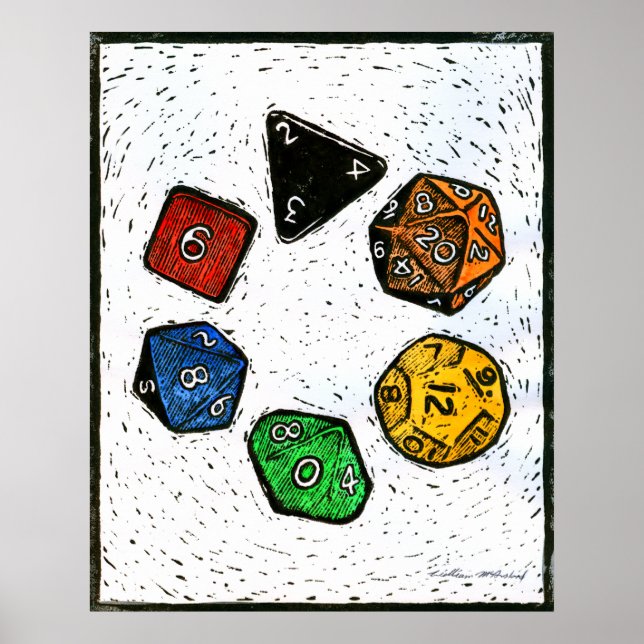 Polyhedron_dice-Circle-lino-Outland_Arts-17-inch-3 Poster (Framsidan)