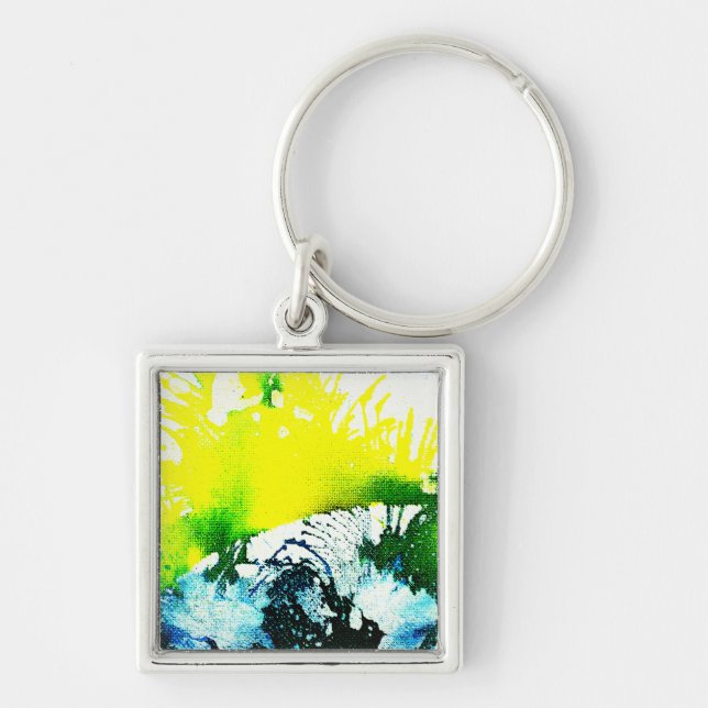 Polykromoptisk #2A av Michael Moffa Fyrkantig Silverfärgad Nyckelring (Framsidan)