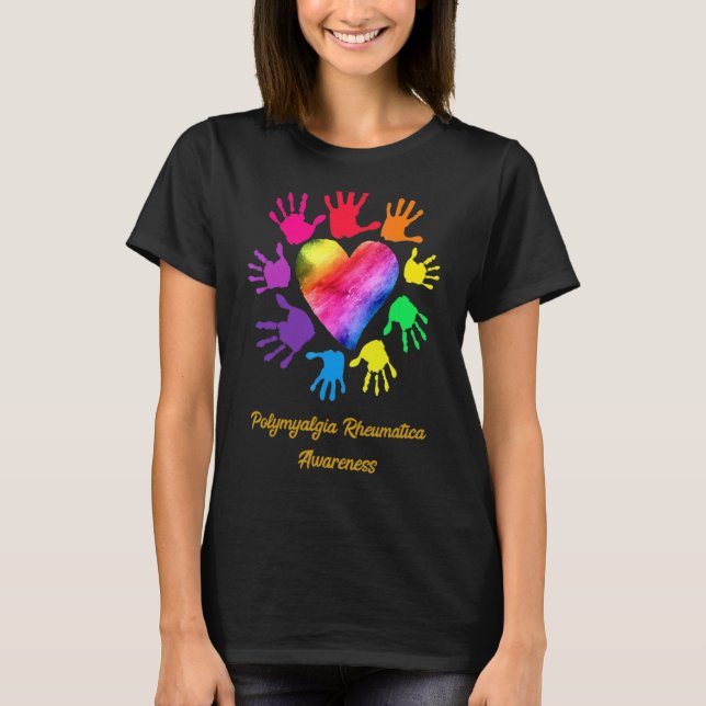Polymyalgia Rheumatica Awareness Händer T Shirt (Framsida)
