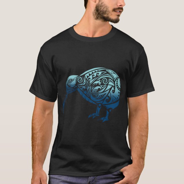 Polynesia Maori Kiwi Bird Ocean Blue Nya Zeeland T Shirt (Framsida)