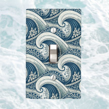 Polynesian Beach Waves and Flowers Ethnic Pattern