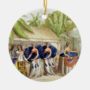 Polynesian dansflickor som inristas av A. Bernati Julgransprydnad Keramik