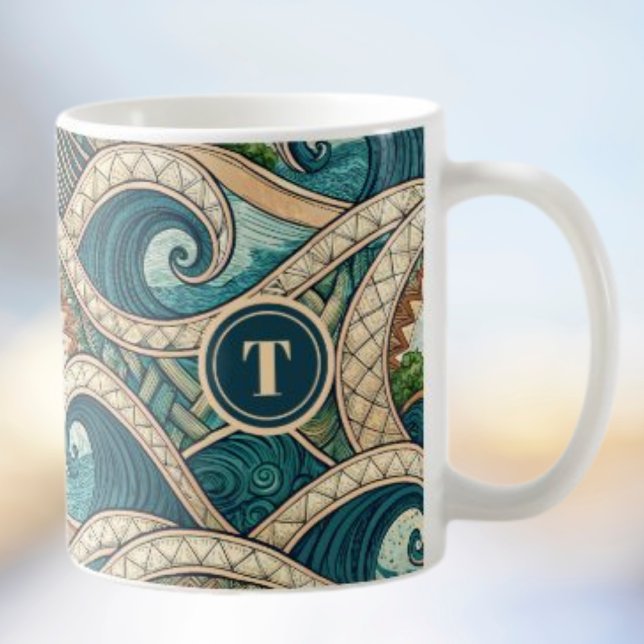 Polynesian Tropical Wave Palm Trees Pattern Name Kaffemugg (Skapare uppladdad)