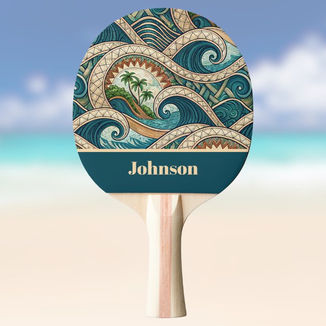 Polynesian Tropical Wave Palm Trees Pattern Name Pingisracket (Skapare uppladdad)