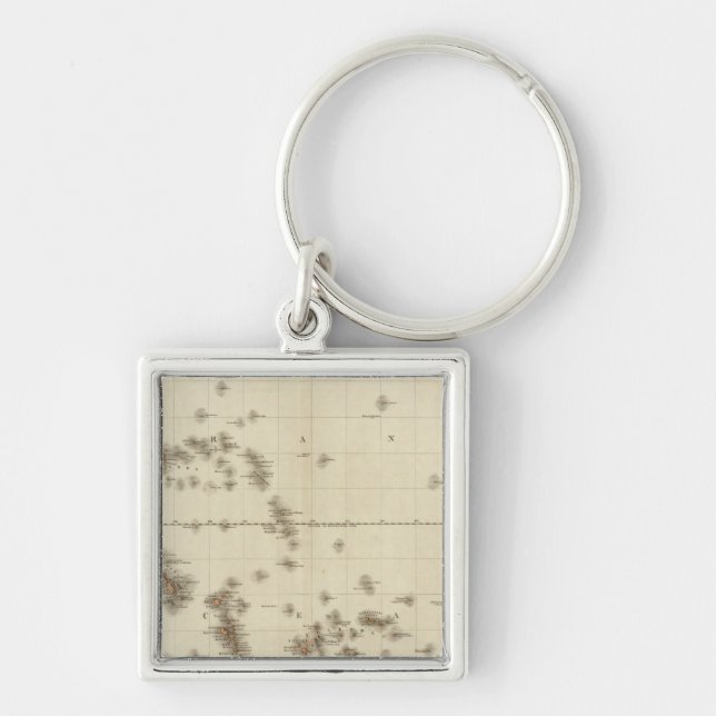 Polynesien Fyrkantig Silverfärgad Nyckelring (Framsidan)