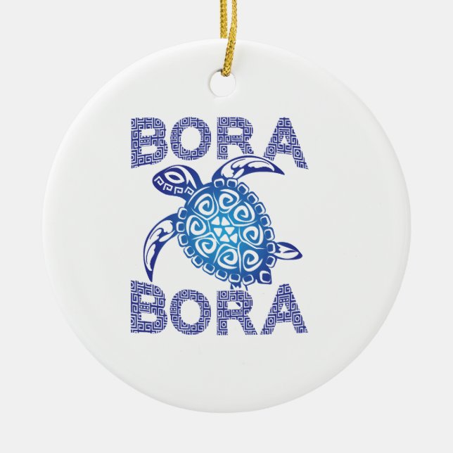 Polynesisk Blå Tribal Havssköldpadda Bora Bora Julgransprydnad Keramik (Framsidan)