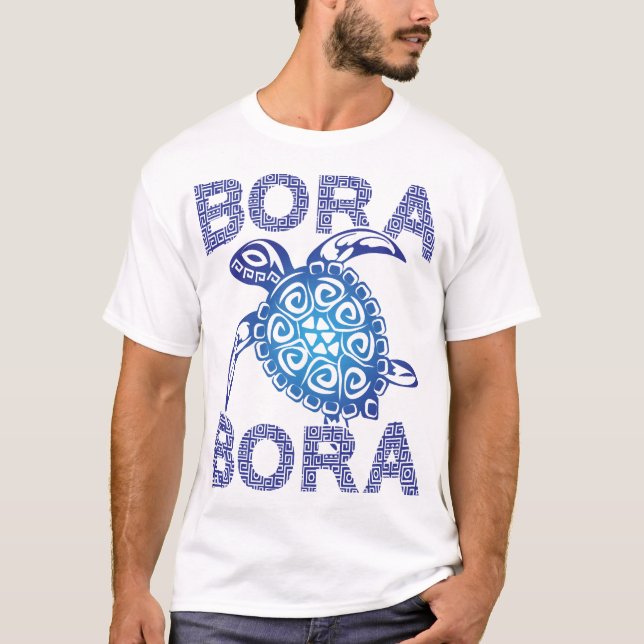 Polynesisk Blå Tribal Havssköldpadda Bora Bora T Shirt (Framsida)