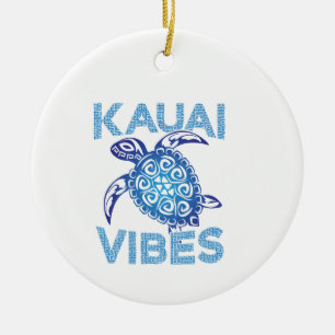 Polynesisk Blå Tribal Havssköldpadda Kauai Vibes C Julgransprydnad Keramik