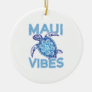 Polynesisk Blå Tribal Havssköldpadda Maui Vibes Julgransprydnad Keramik
