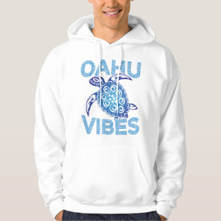 Polynesisk Blå Tribal Havssköldpadda Oahu Vibes Hoodie