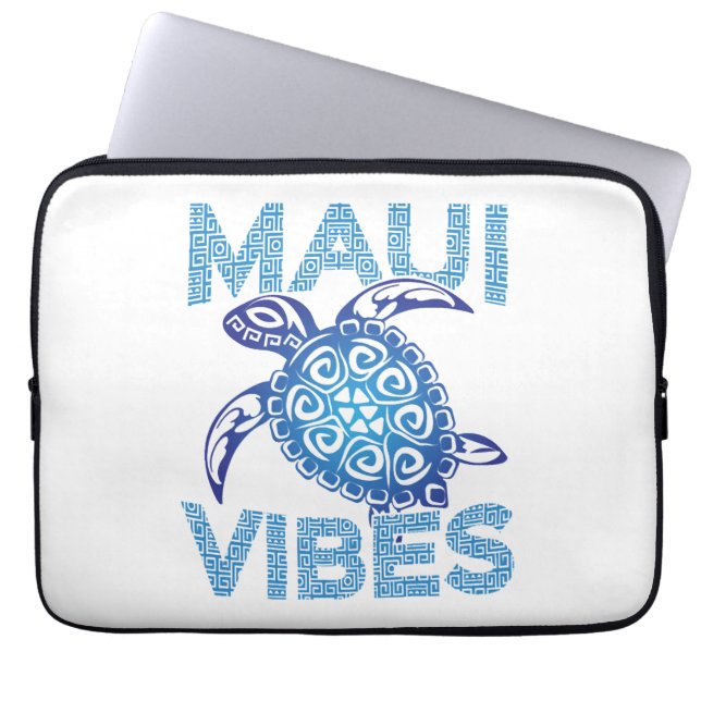 Polynesisk Blue Tribal Sea Turtle Maui Vibes Laptop Fodral (Framsidan)