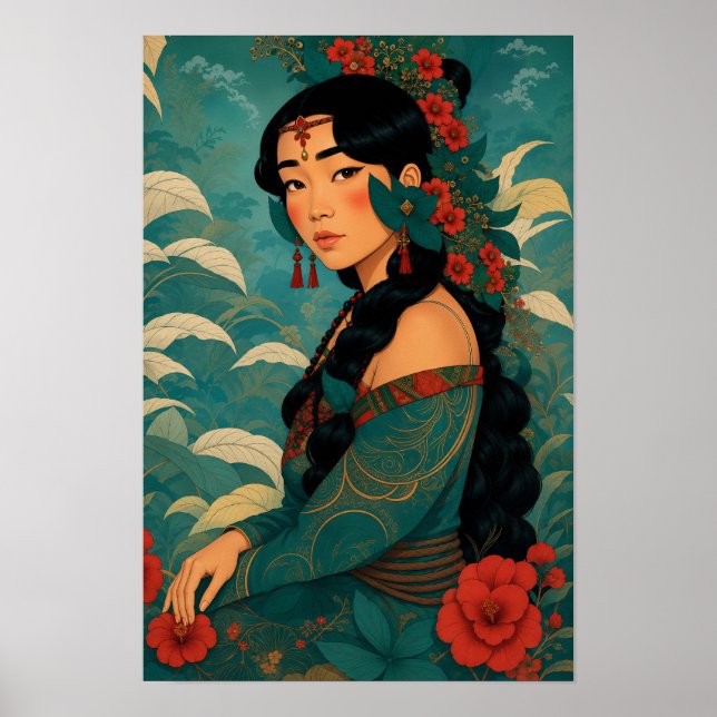 Polynesisk flicka Tropisk ö-porträtt Poster (Framsidan)
