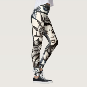 Polynesisk Prinsessa Blommig Tribal Leggings