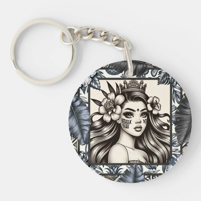 Polynesisk Prinsessa Blommig Tribalblå (Framsidan)