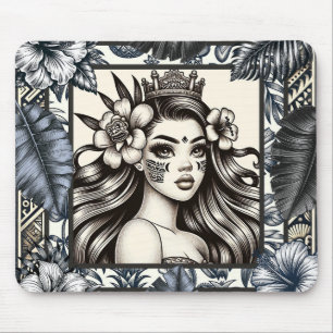 Polynesisk prinsessa Blommig tribalblå Musmatta