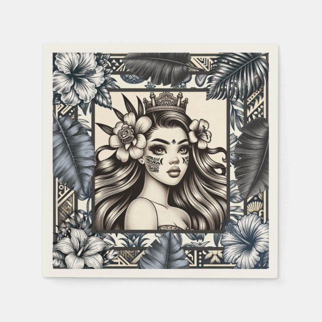 Polynesisk Prinsessa Blommig Tribalblomma Pappersservett (Framsidan)