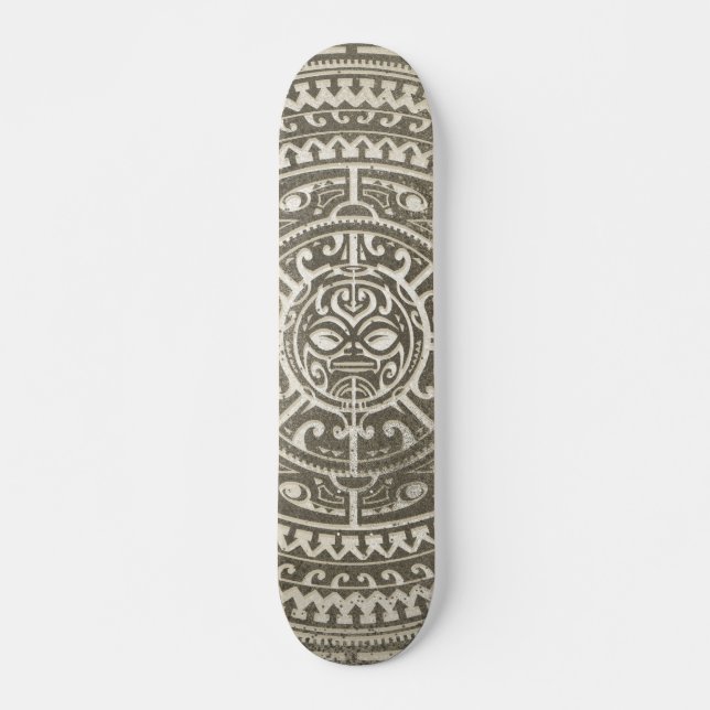 Polynesisk stambok Ansikte Brown Skateboard Bräda 20 Cm (Framsida)