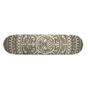 Polynesisk stambok Ansikte Brown Skateboard Bräda 20 Cm