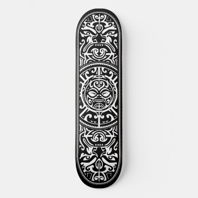 Polynesisk stammen Ansikte Wood Grain Skateboard Bräda 19,5 Cm (Framsida)