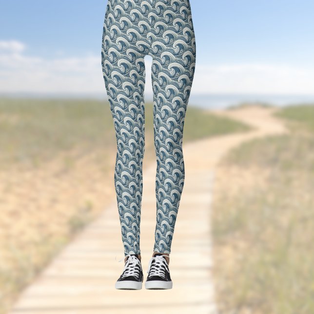 Polynesisk strandvågor och blommor Etnisk mönster Leggings (Skapare uppladdad)