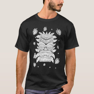 Polynesisk Tiki Mask Monstera Löv Hawaiian Luau T Shirt