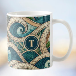Polynesisk Tropisk Våg Palmträd Mönster Namn Kaffemugg