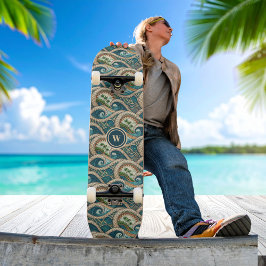 Polynesisk Tropisk Våg Palmträd Mönster Namn Mini Skateboard Bräda 18,5 Cm
