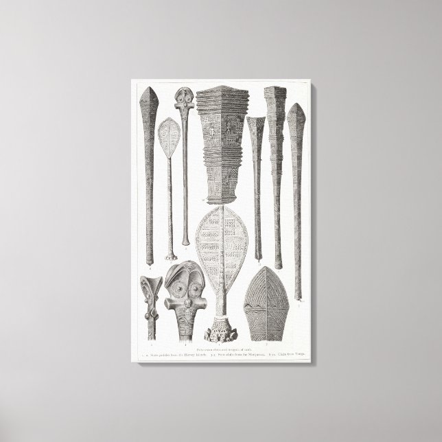 Polynesiska klubbar och insignier av rang canvastryck (Framsida)