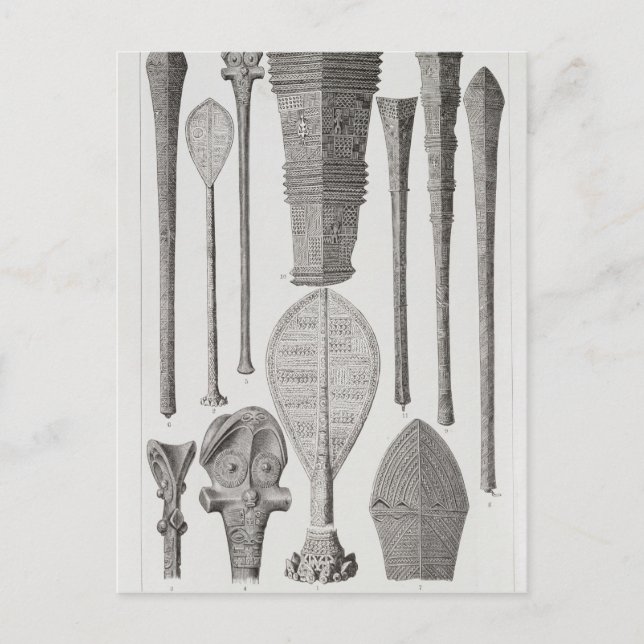 Polynesiska klubbar och insignier av rang vykort (Framsida)