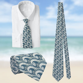 Polynesiskt Beach Vågar och Flowers Ethnic Mönster Slips