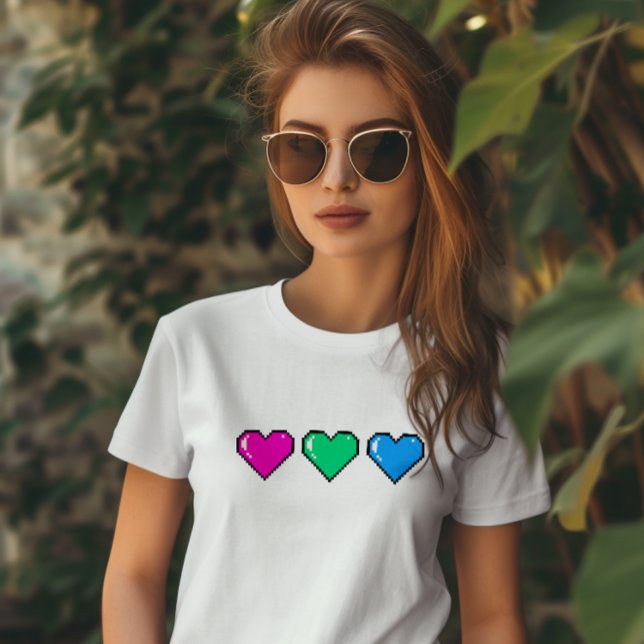 Polysexual Flagga Pixel Heart T Shirt (Skapare uppladdad)