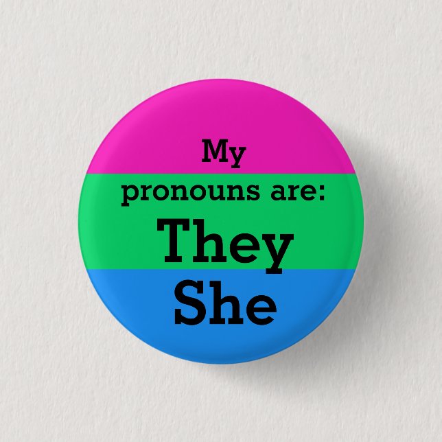 Polysexualitet Flagga med de/hennes pronouns Knapp (Framsida)