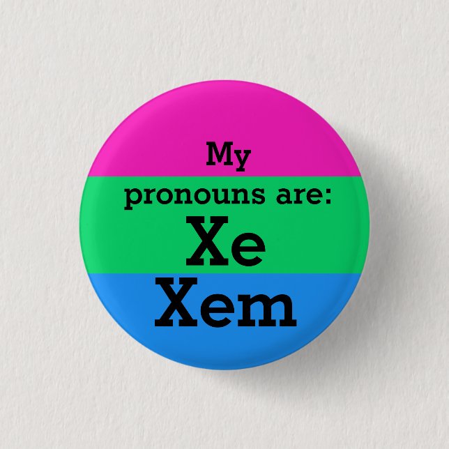 Polysexualitet-Flagga med Xe/Xem Pronouns Knapp (Framsida)