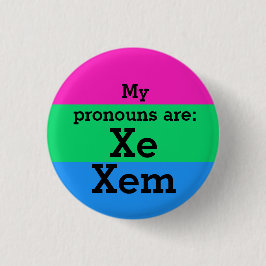 Polysexualitet-Flagga med Xe/Xem Pronouns Knapp