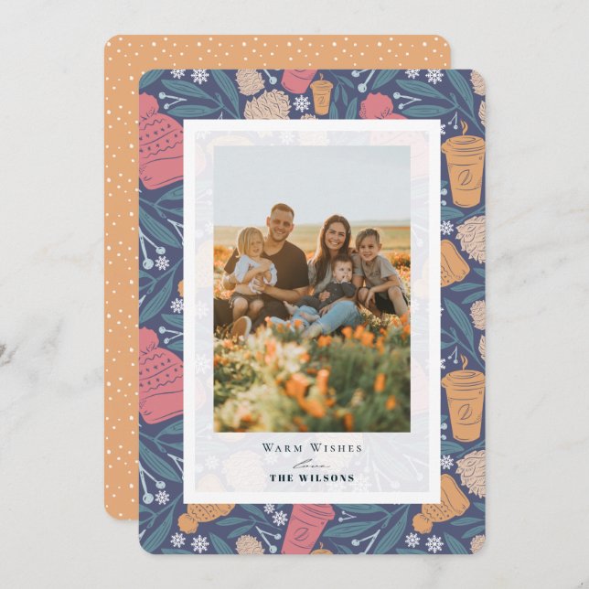 Pom Beanie Coffee jul-Helgdag-fotokort Inbjudningar (Fram/baksida)