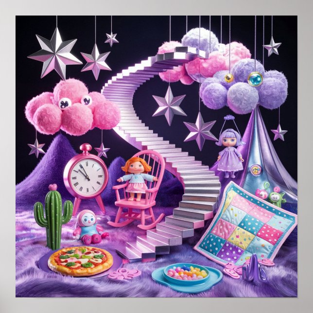 Pom Pom Clouds Dreamy Surreal Poster (Framsidan)