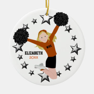 Pom Pom Poms med böjd stubin i Orange och svart Julgransprydnad Keramik