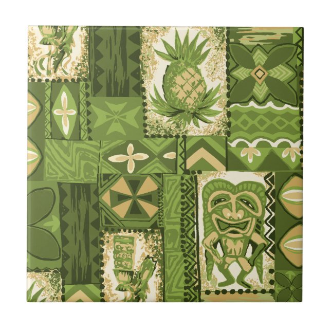 Pomaika'i Tiki hawaiansk vintageTapa Kakelplatta (Framsidan)