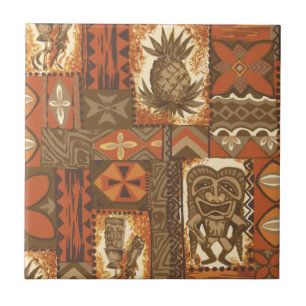 Pomaika'i Tiki hawaiansk vintageTapa Kakelplatta