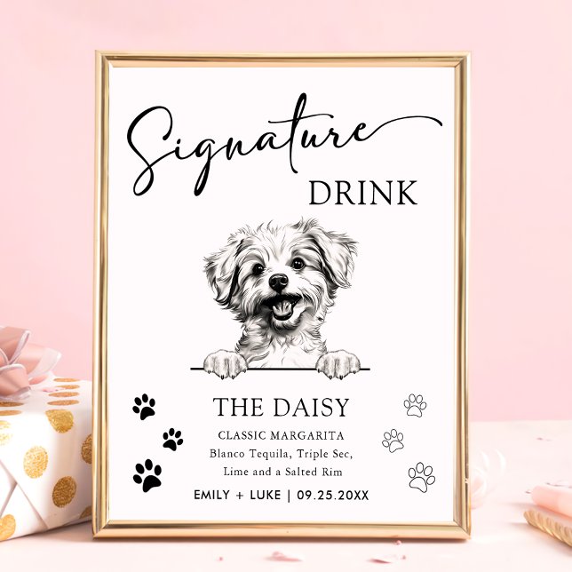 Pomapoo Hund Bröllop Namnteckning Drink-tecken Poster (Skapare uppladdad)