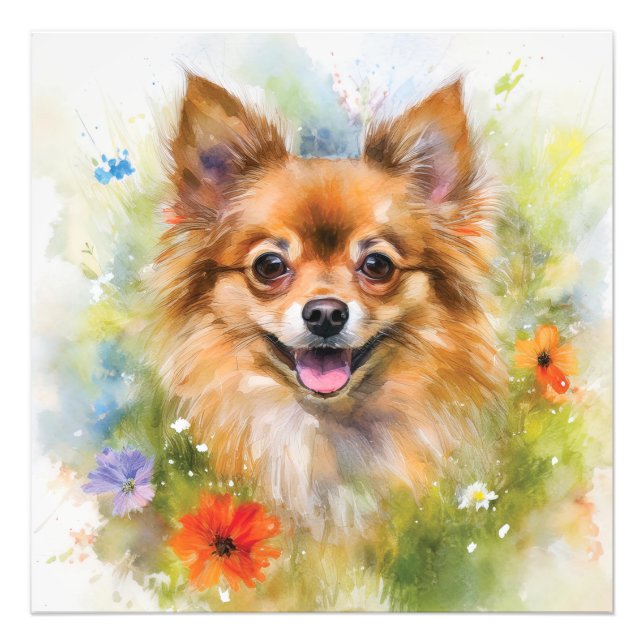 Pomchi Blommigt Watercolor Fototryck (Framsidan)
