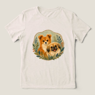 Pomchi och Pekingese Vattenfärg Hund Illustration T Shirt