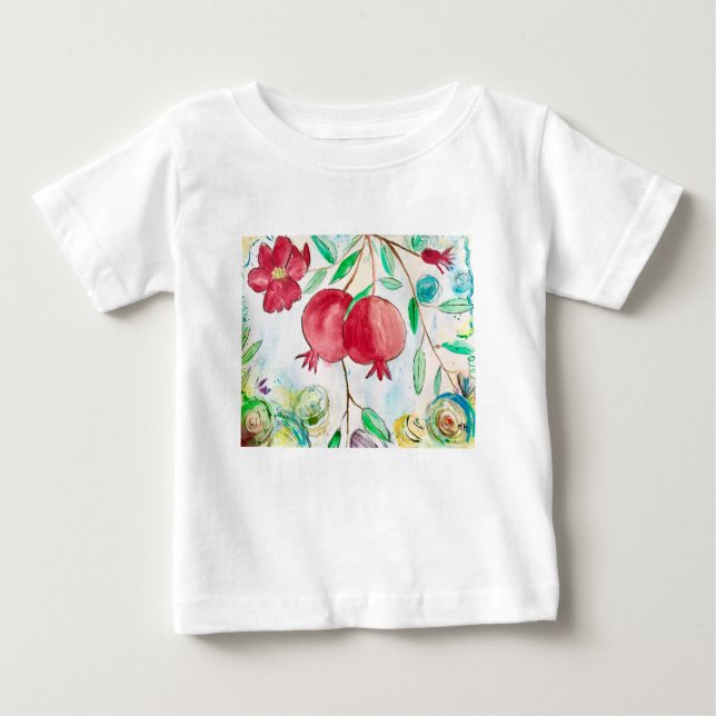 Pomegranat av fruktslag art vattenfärgad röd tee shirt (Framsida)