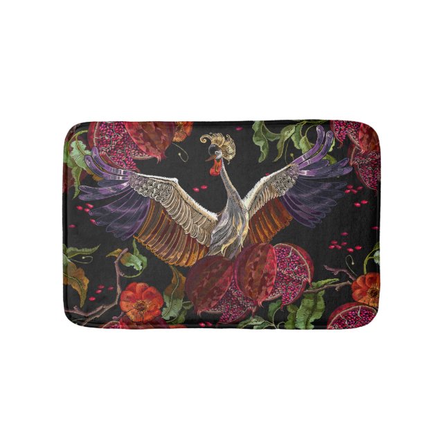 Pomegranat Crane Ro: Embroidery Art Badrumsmatta (Framsidan)