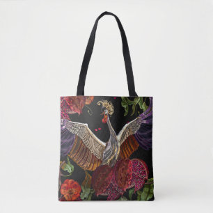 Pomegranat Crane Ro: Embroidery Art Tygkasse