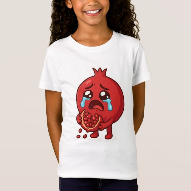 Pomegranat Gråtande Tecknad Sticker - Cute Frukt T Shirt (Framsida)