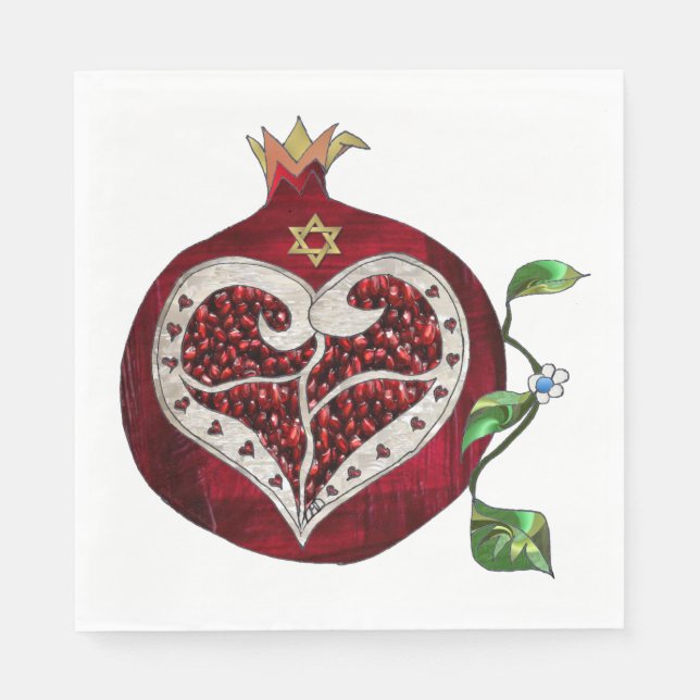 Pomegranat Heart Hanukkah Rosh Hashanah Napkins Pappersservett (Framsidan)