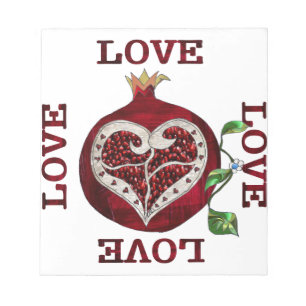 Pomegranat Heart KÄRLEK Valentine Anteckningsblock